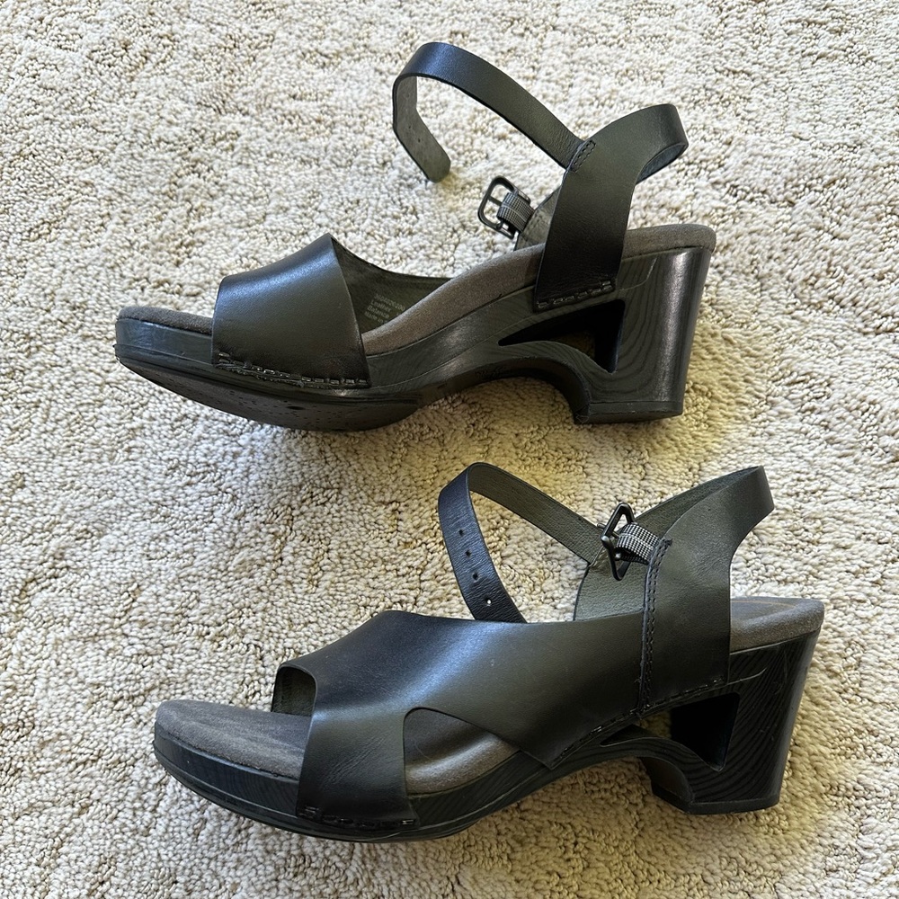 Dansko black wedge heels with leather upper